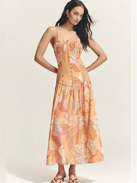 FARM Rio Dresses & Skirts - Anthropologie x Farm Rio Linen Blend Strapless Drop-Waist Maxi Dress Size S NWT
